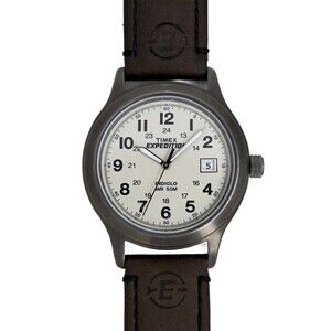 Timex Indiglo 36mm Expedition Men Brown Genuine Leather White Dial Watch T49870